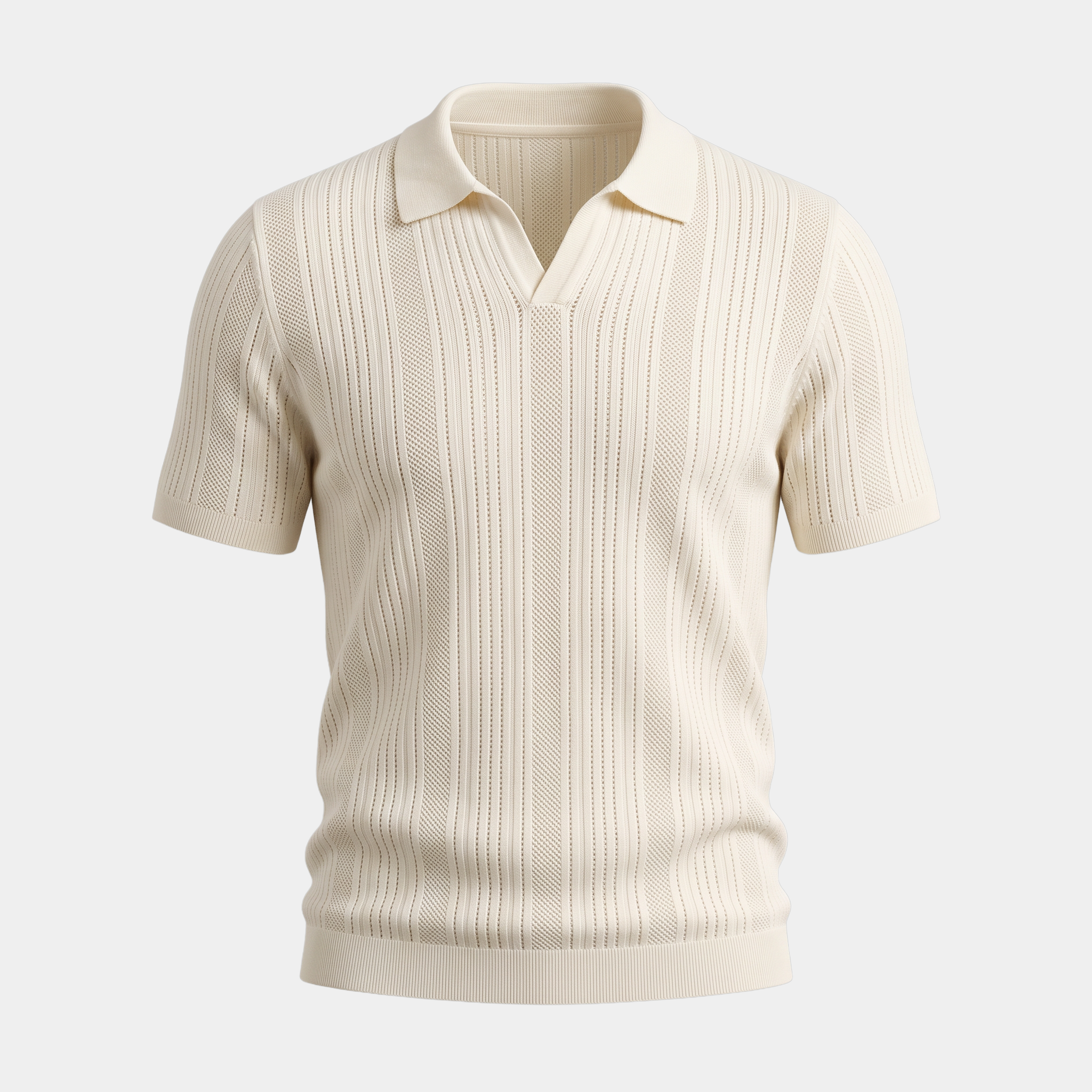 Pointelle Knit Cream Polo Shirt