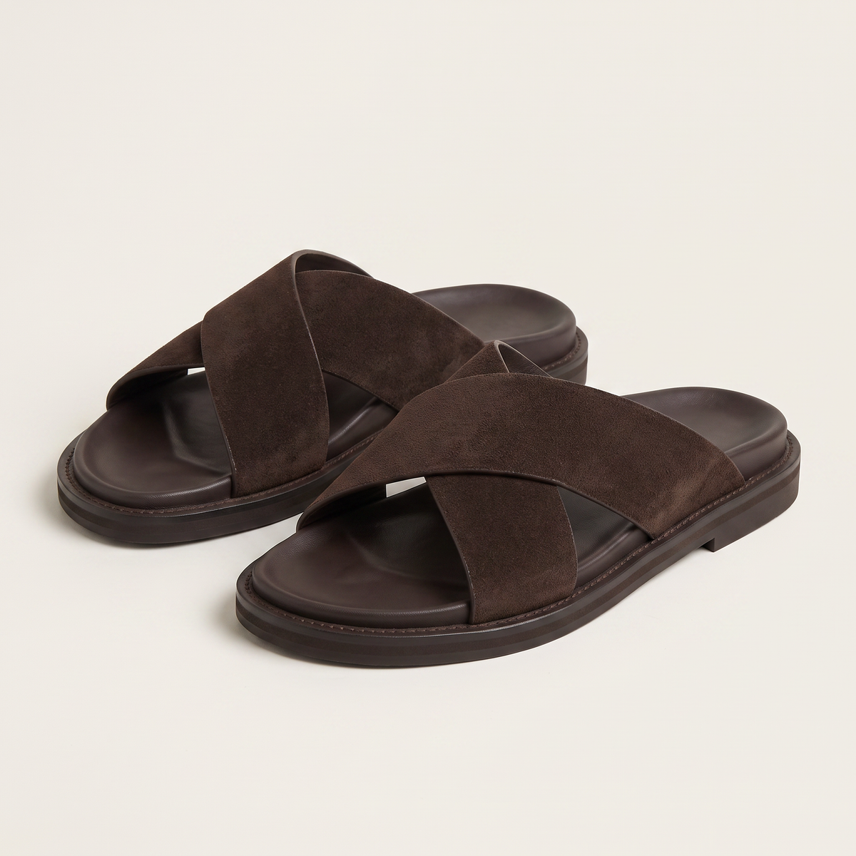 Suede Chocolate Crossover Slide Sandals