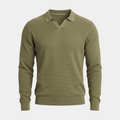 Textured Knit Olive Polo Sweater