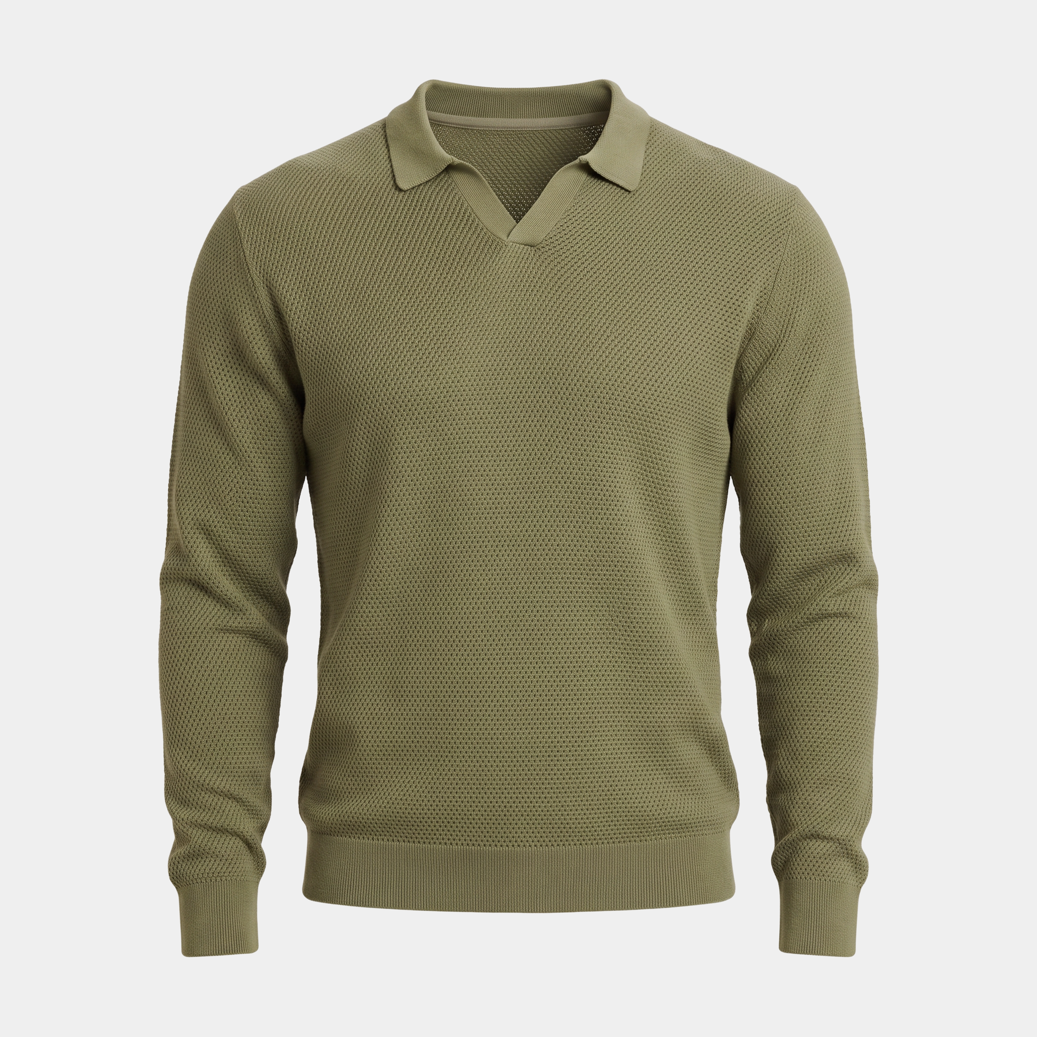 Textured Knit Olive Polo Sweater
