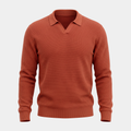 Textured Knit Rust Polo Sweater