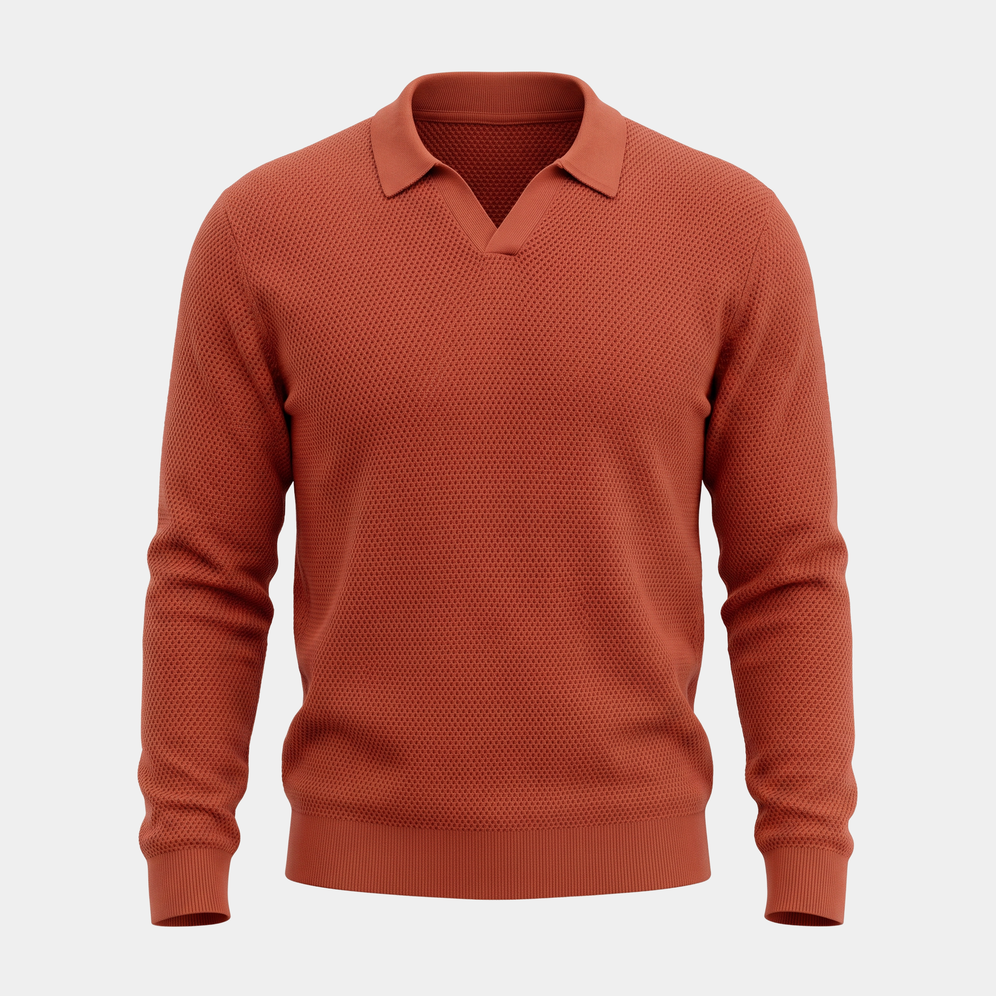 Textured Knit Rust Polo Sweater