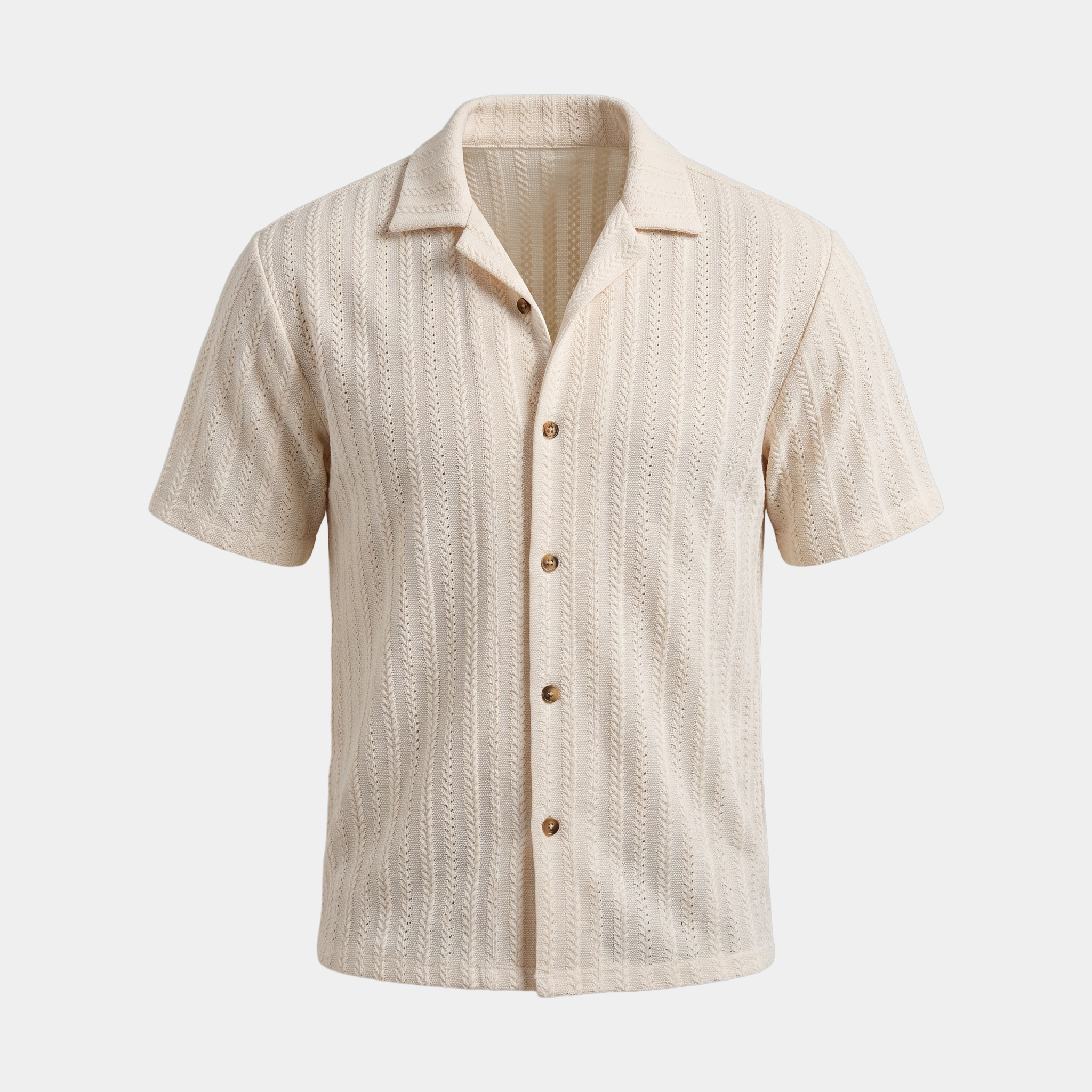Pointelle Knit Cream Camp Collar Shirt