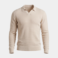 Textured Knit Oatmeal Polo Sweater