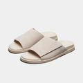Suede Cream Wide Strap Slide Sandals