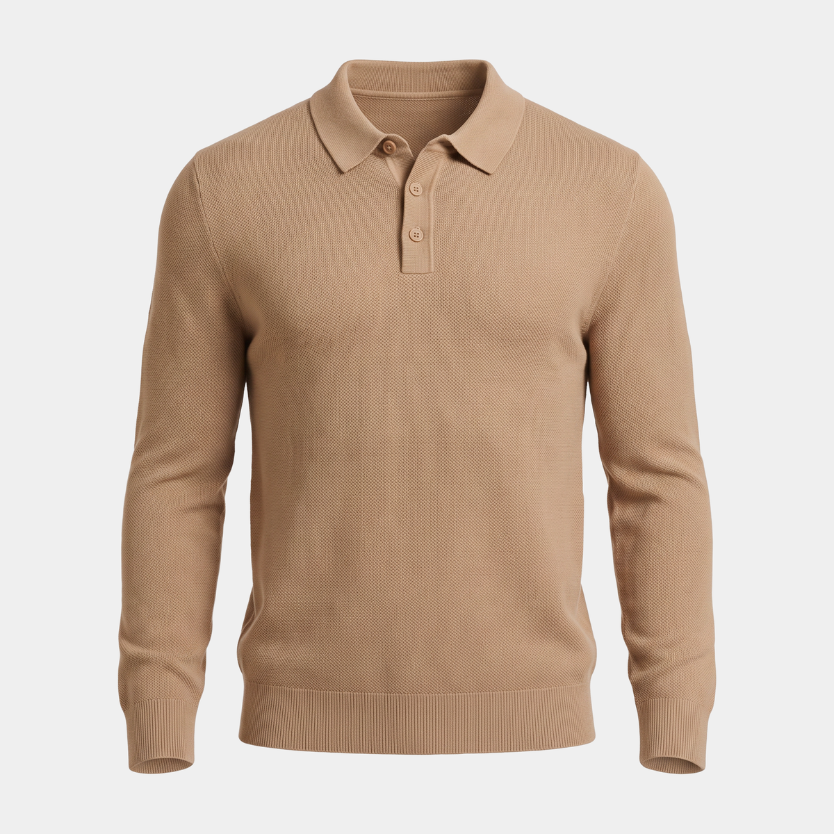 Knit Camel Button Polo Sweater