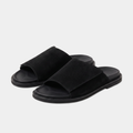 Suede Black Wide Strap Slide Sandals