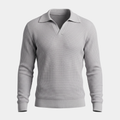 Waffle Knit Light Grey Polo Sweater
