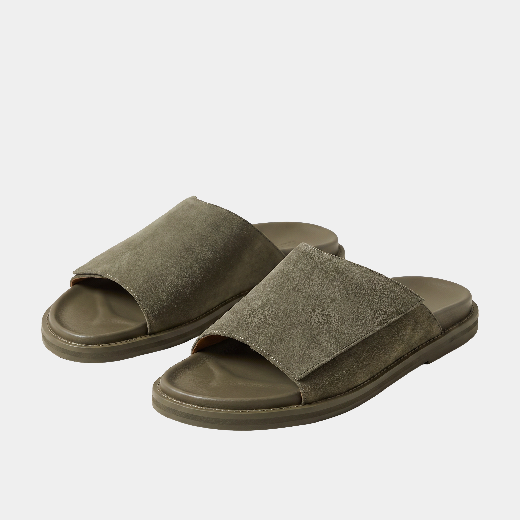 Suede Olive Wide Strap Slide Sandals
