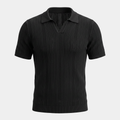 Pointelle Knit Black Polo Shirt