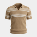 Striped Camel Knit Polo Shirt
