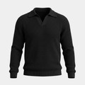 Waffle Knit Black Polo Sweater