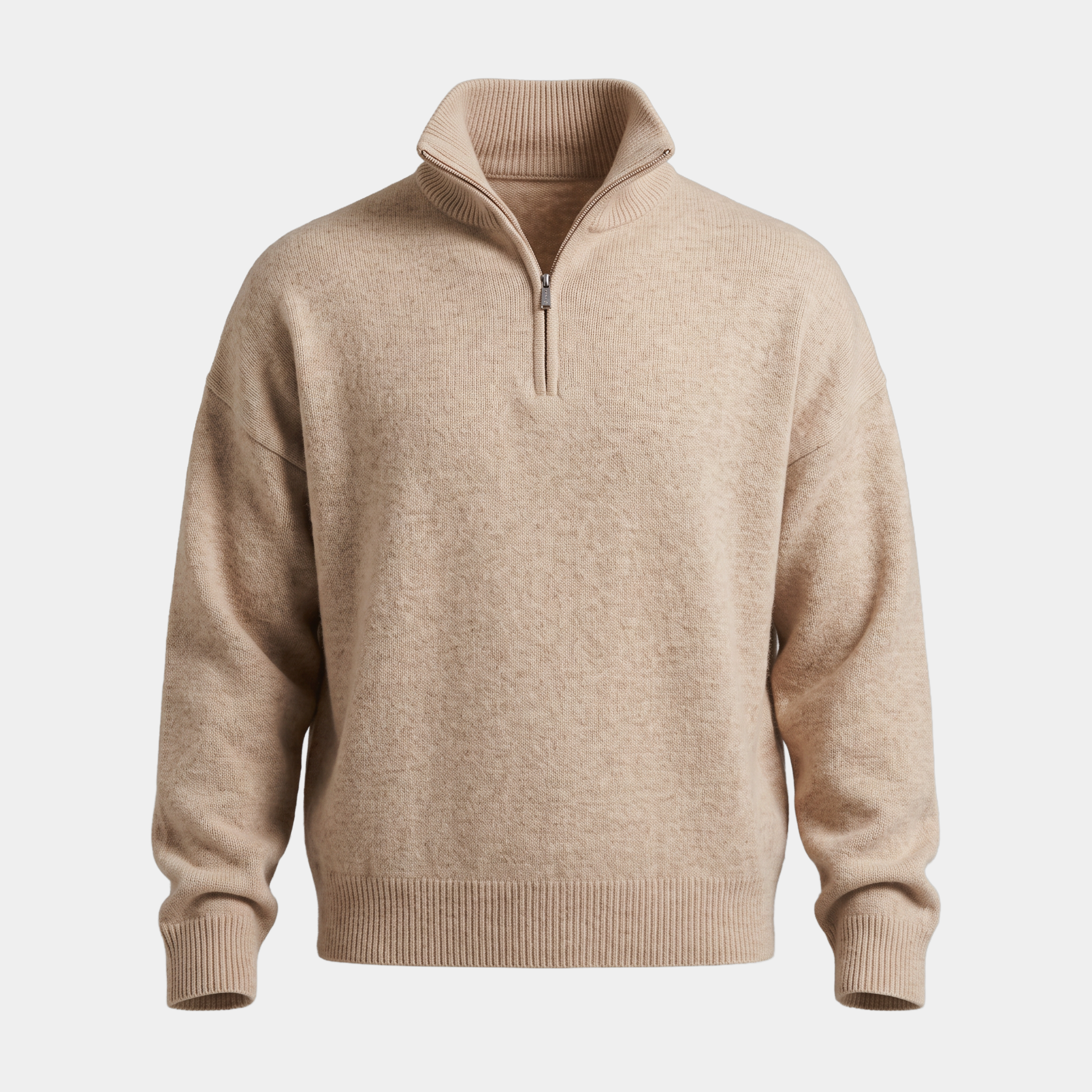 Brushed Knit Oatmeal Quarter Zip Sweater