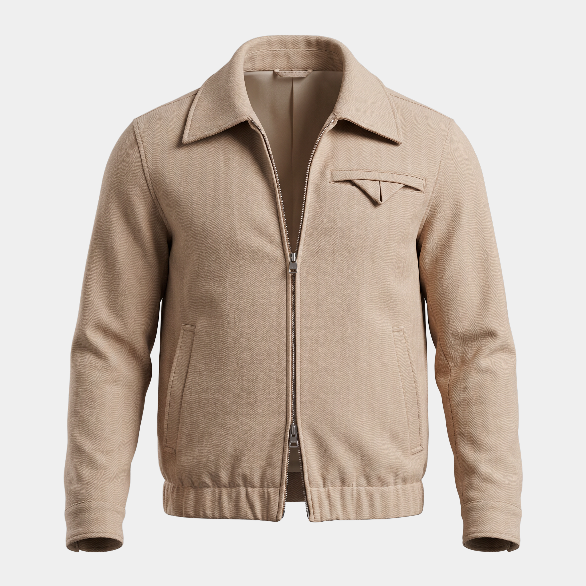 Herringbone Beige Bomber Jacket