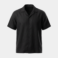 Linen Black Camp Collar Shirt