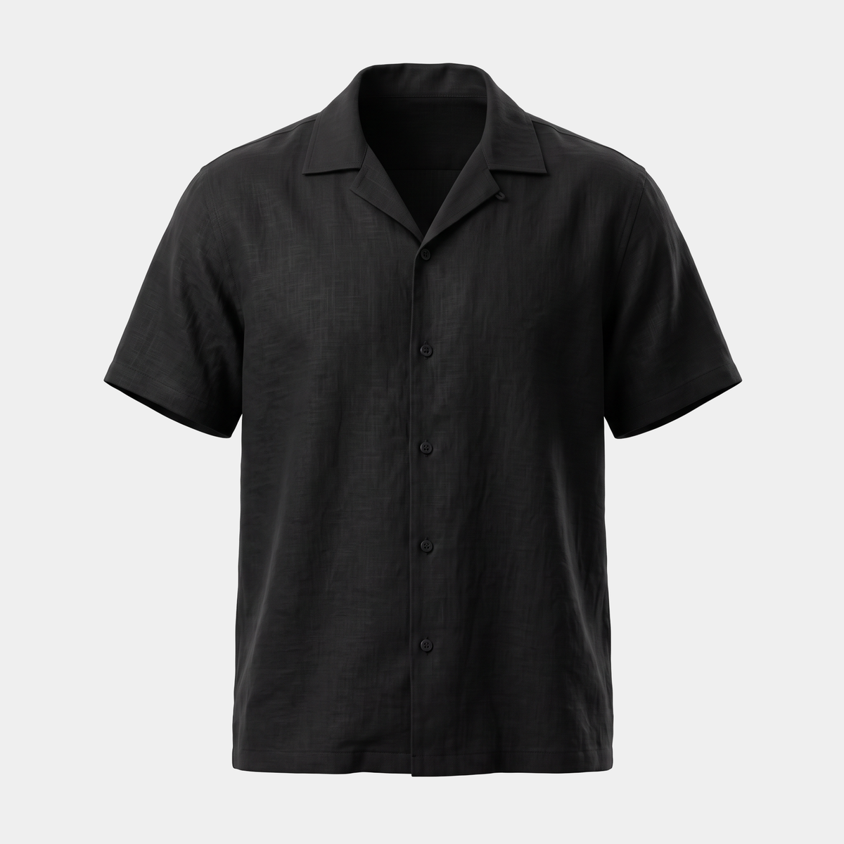 Linen Black Camp Collar Shirt