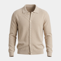 Textured Knit Oatmeal Collared Cardigan