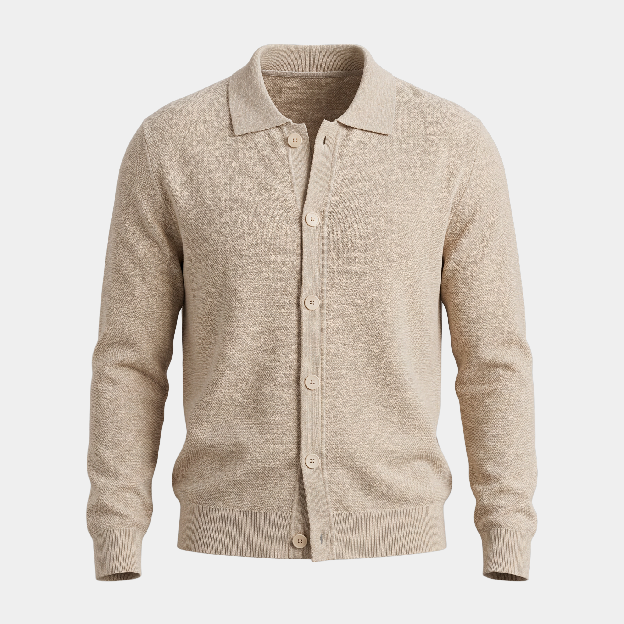 Textured Knit Oatmeal Collared Cardigan