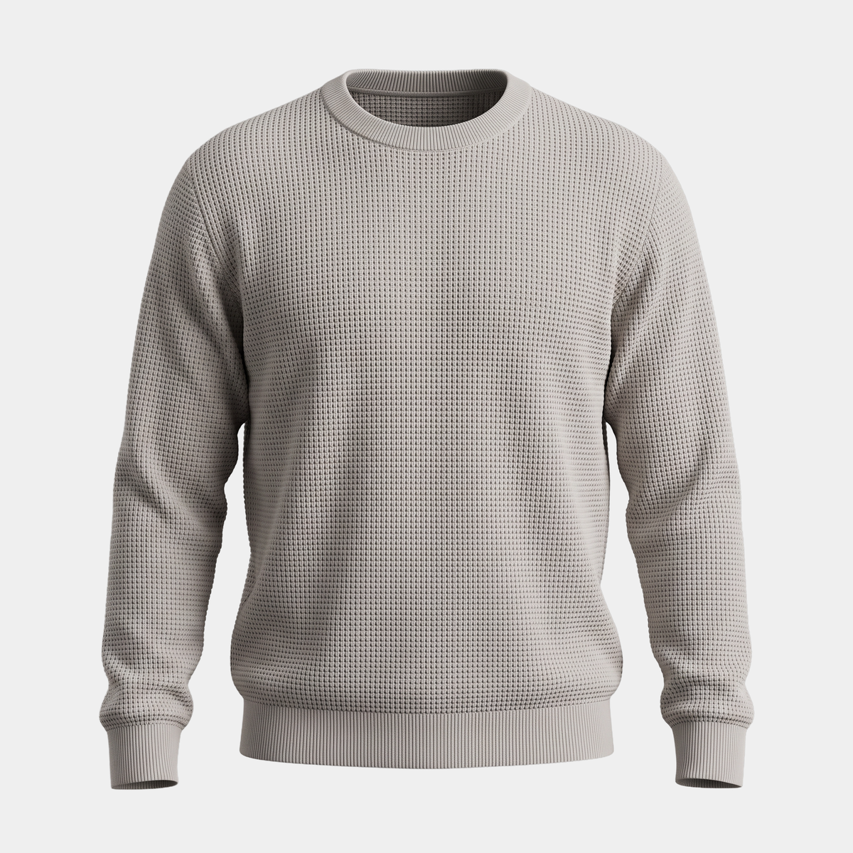 Waffle Knit Stone Crewneck Sweater