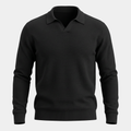 Textured Knit Black Polo Sweater