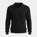 Waffle Knit Black Polo Sweater