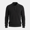Waffle Knit Black Button Polo Sweater