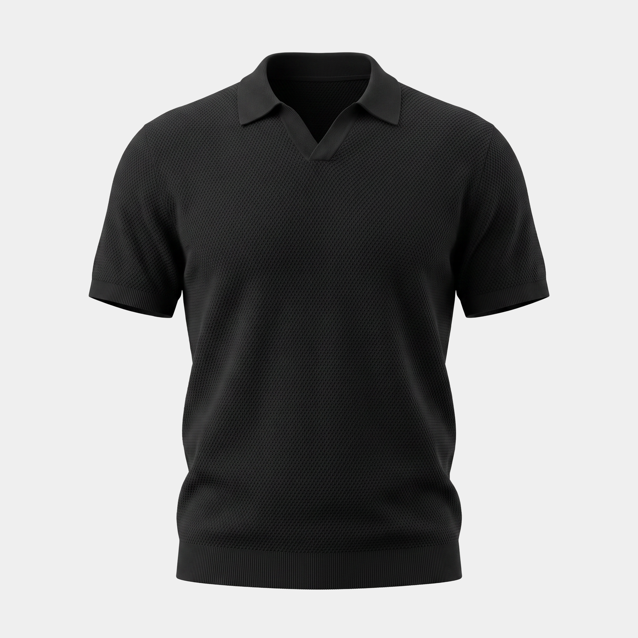 Mesh Knit Black Polo Shirt
