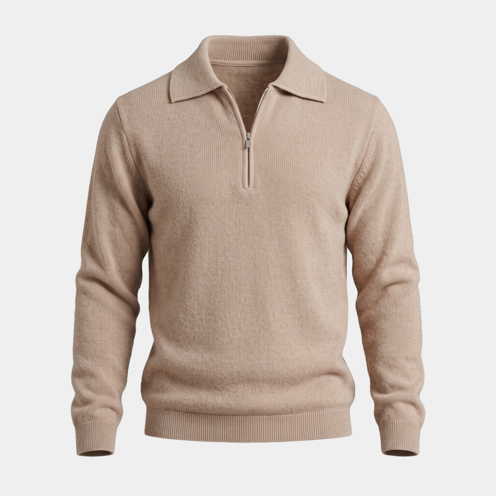 Knit Oatmeal Quarter Zip Polo