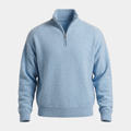 Brushed Knit Light Blue Quarter Zip Sweater