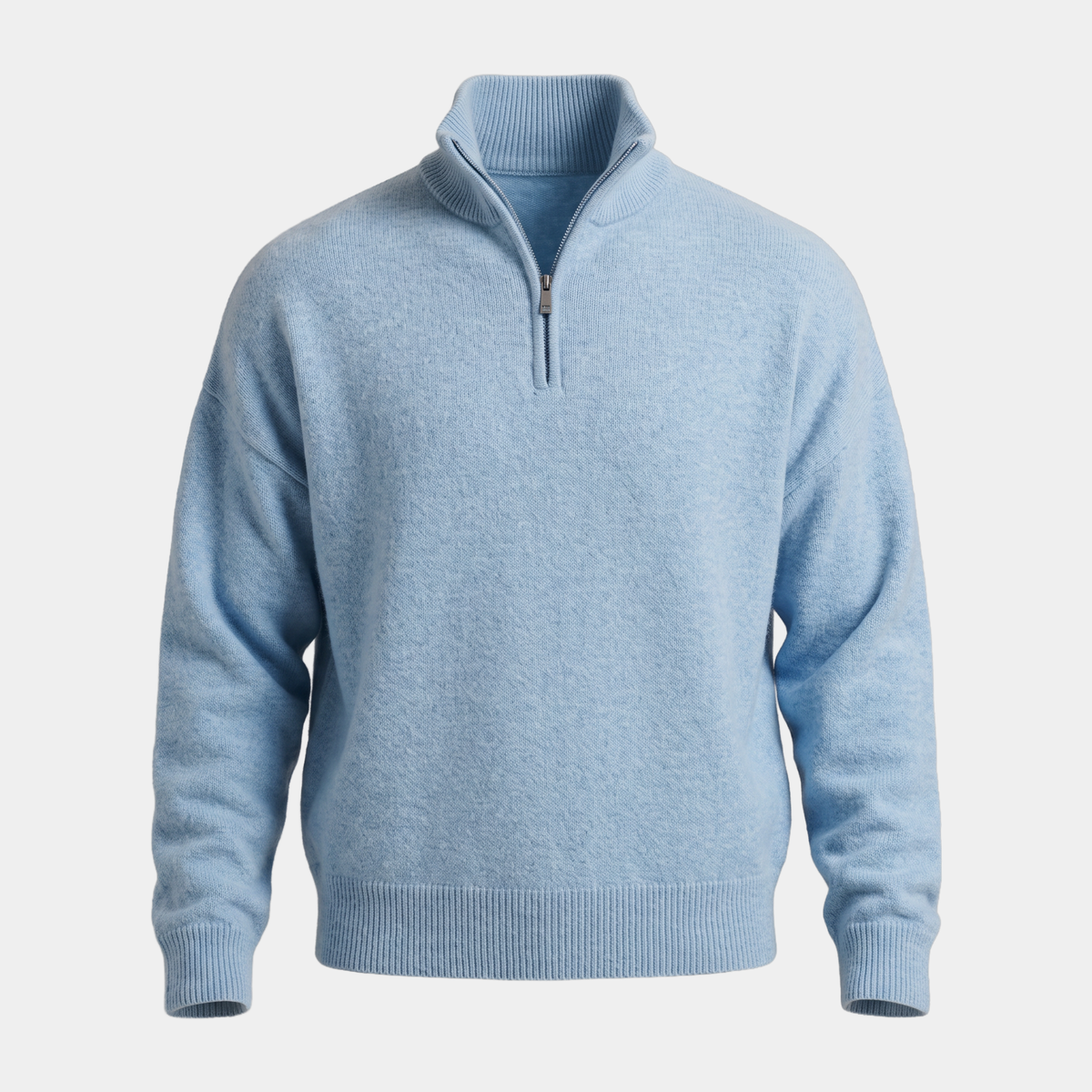 Brushed Knit Light Blue Quarter Zip Sweater