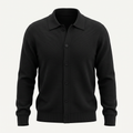Textured Knit Black Collared Cardigan