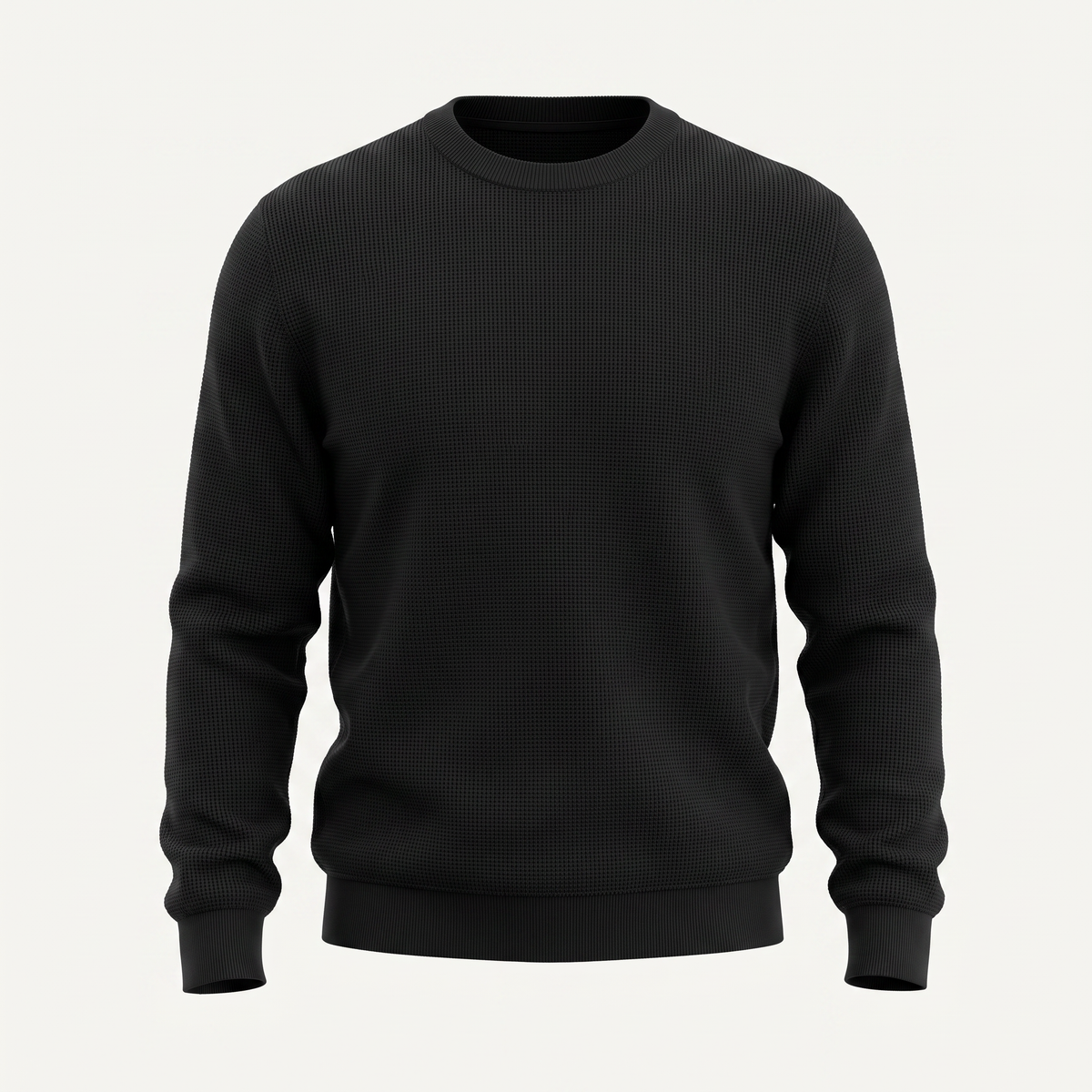 Waffle Knit Black Crewneck Sweater
