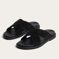 Suede Black Crossover Slide Sandals
