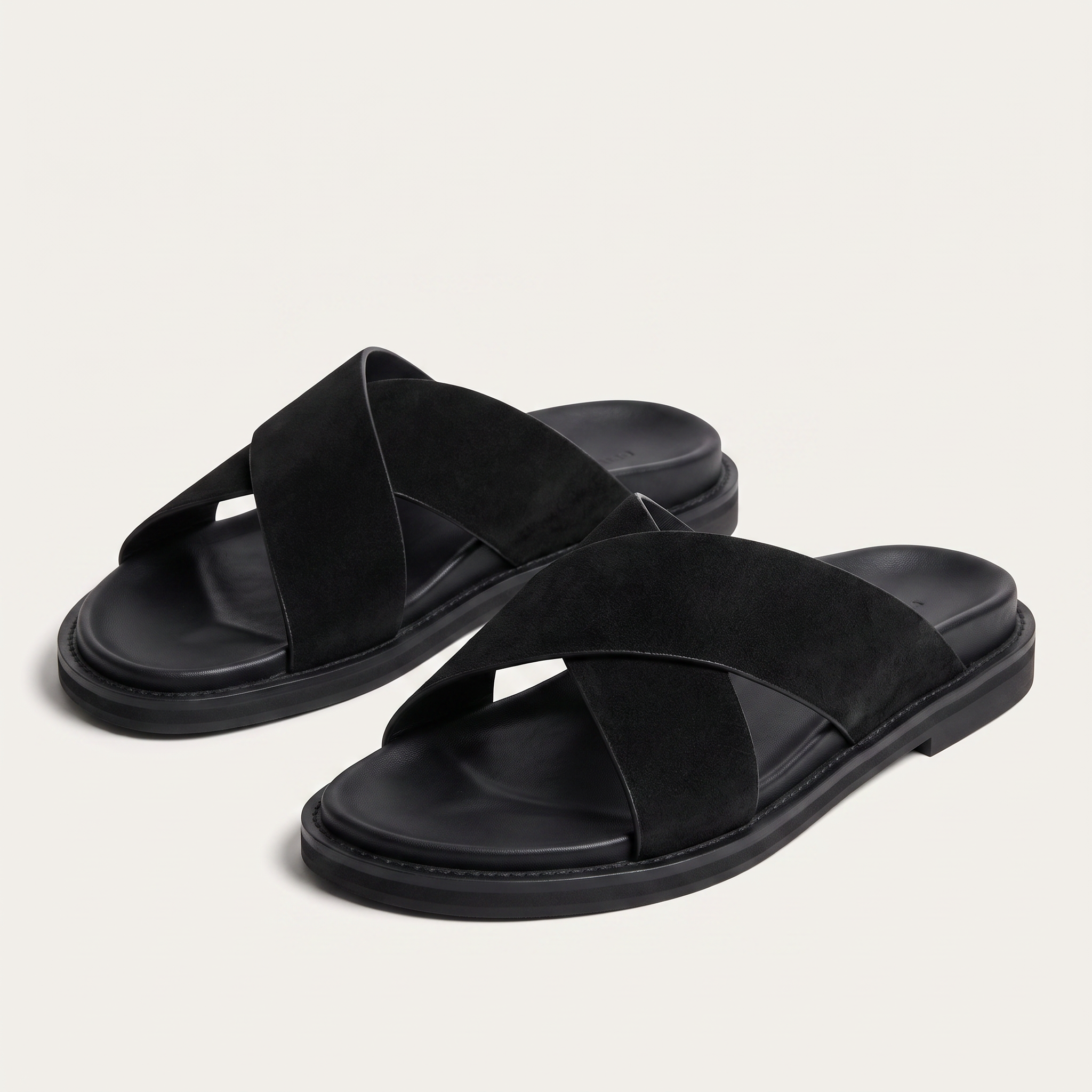 Suede Black Crossover Slide Sandals