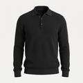 Waffle Knit Black Button Polo Sweater