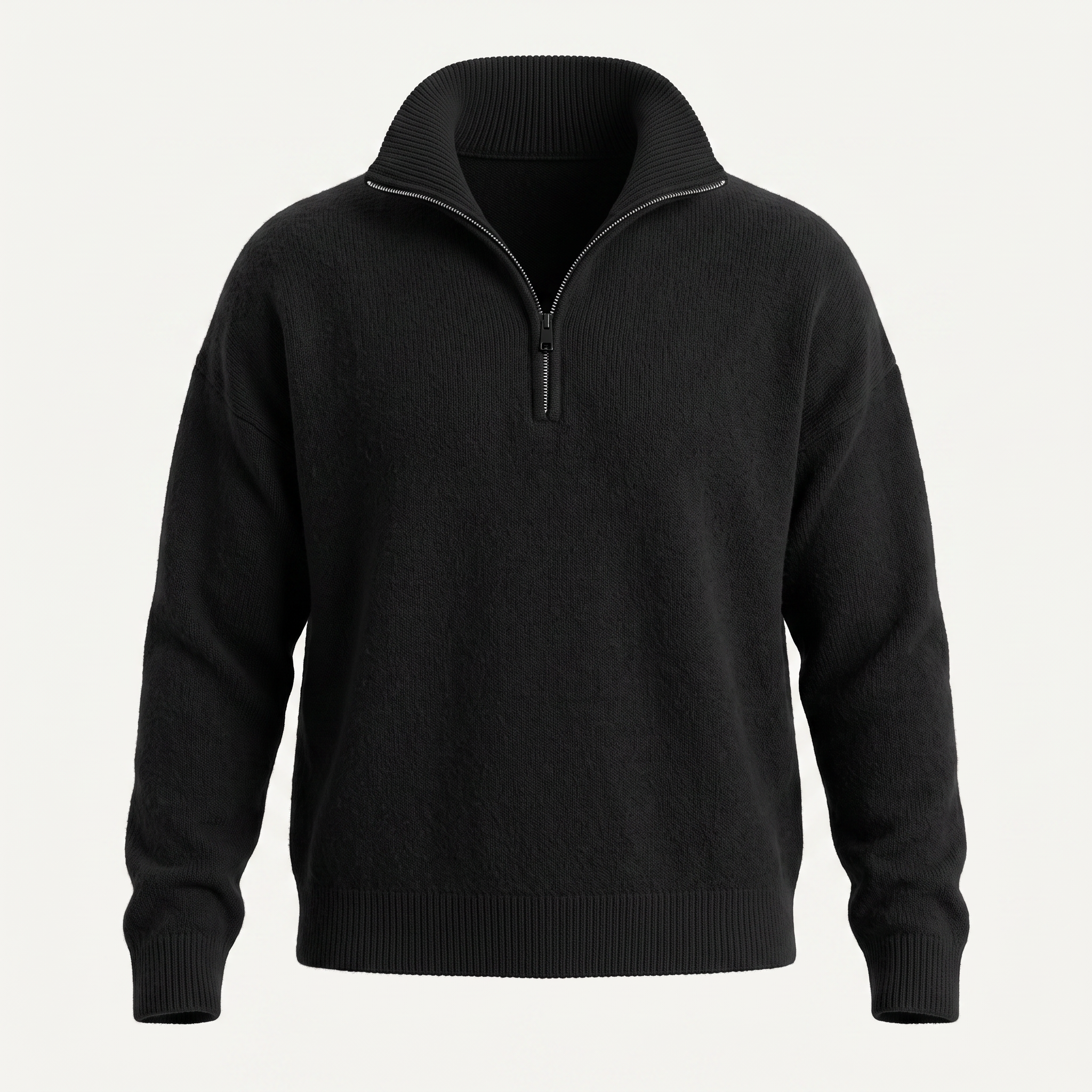 Brushed Knit Black Half Zip Sweater