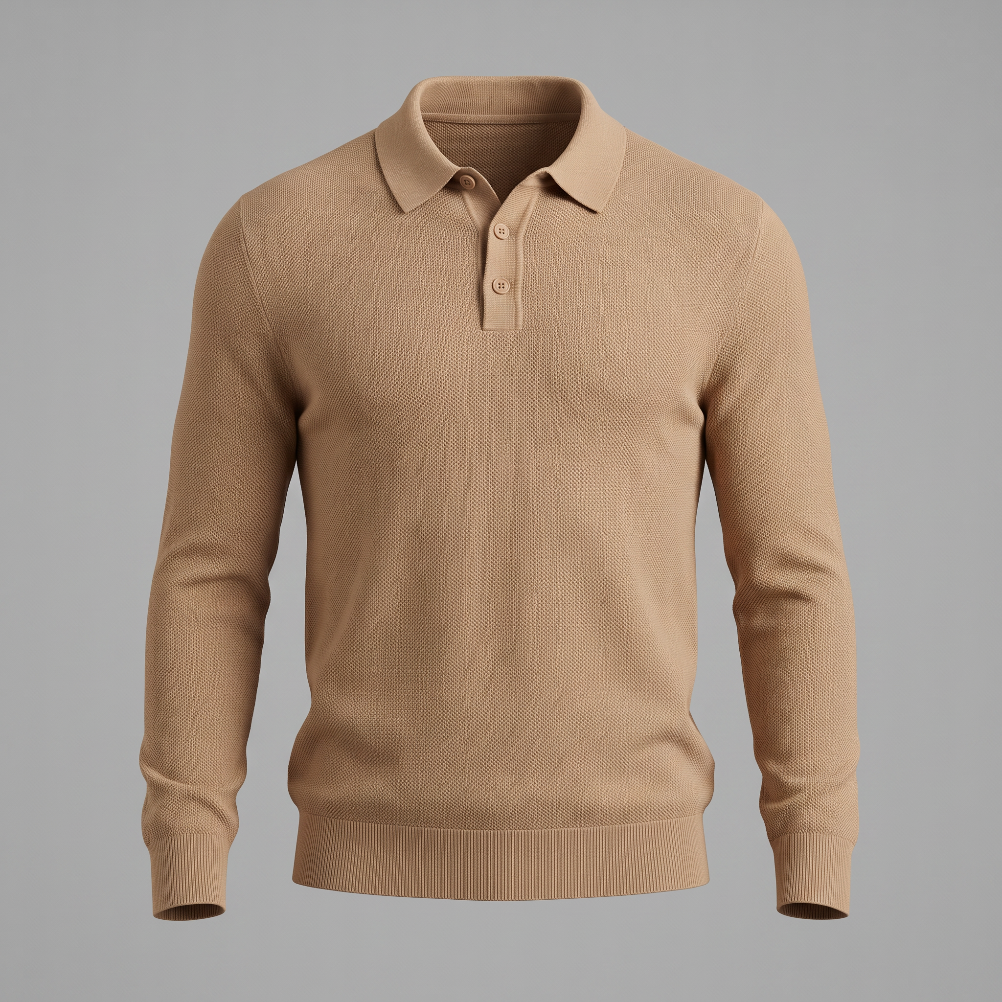 Knit Camel Button Polo Sweater