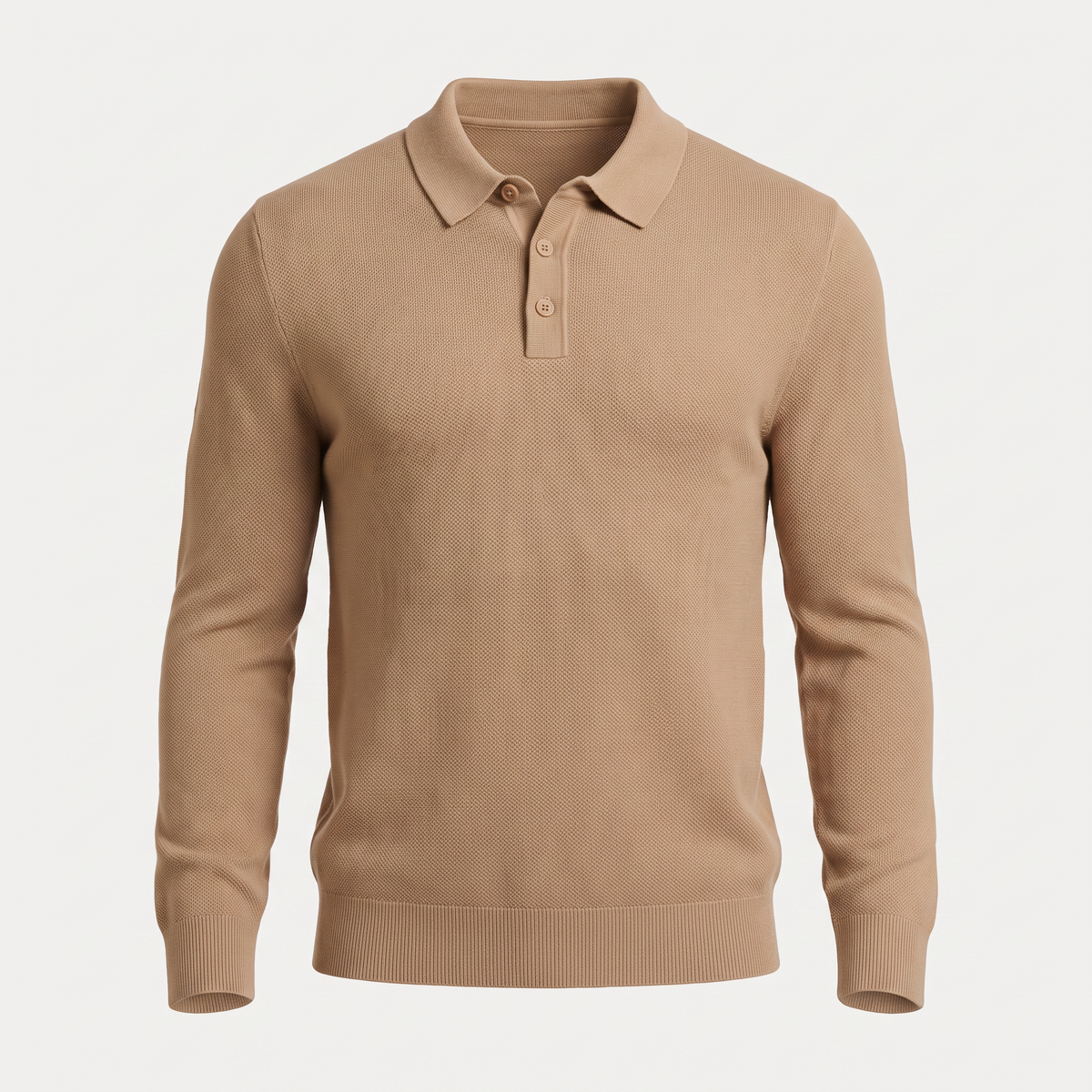 Textured Knit Camel Polo Shirt