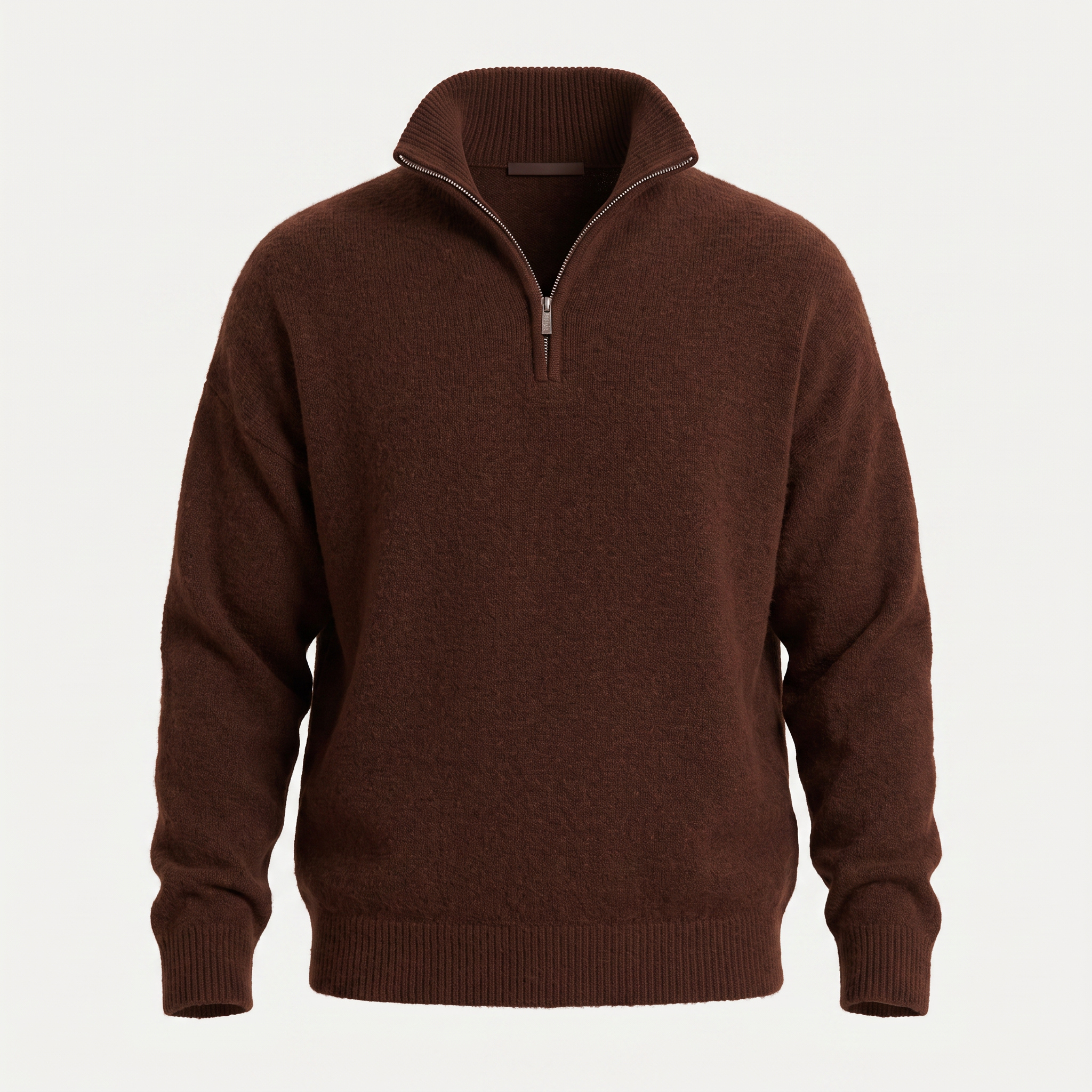 Brushed Knit Chocolate Quarter Zip Sweater