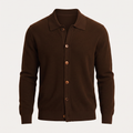 Textured Knit Chocolate Collared Cardigan