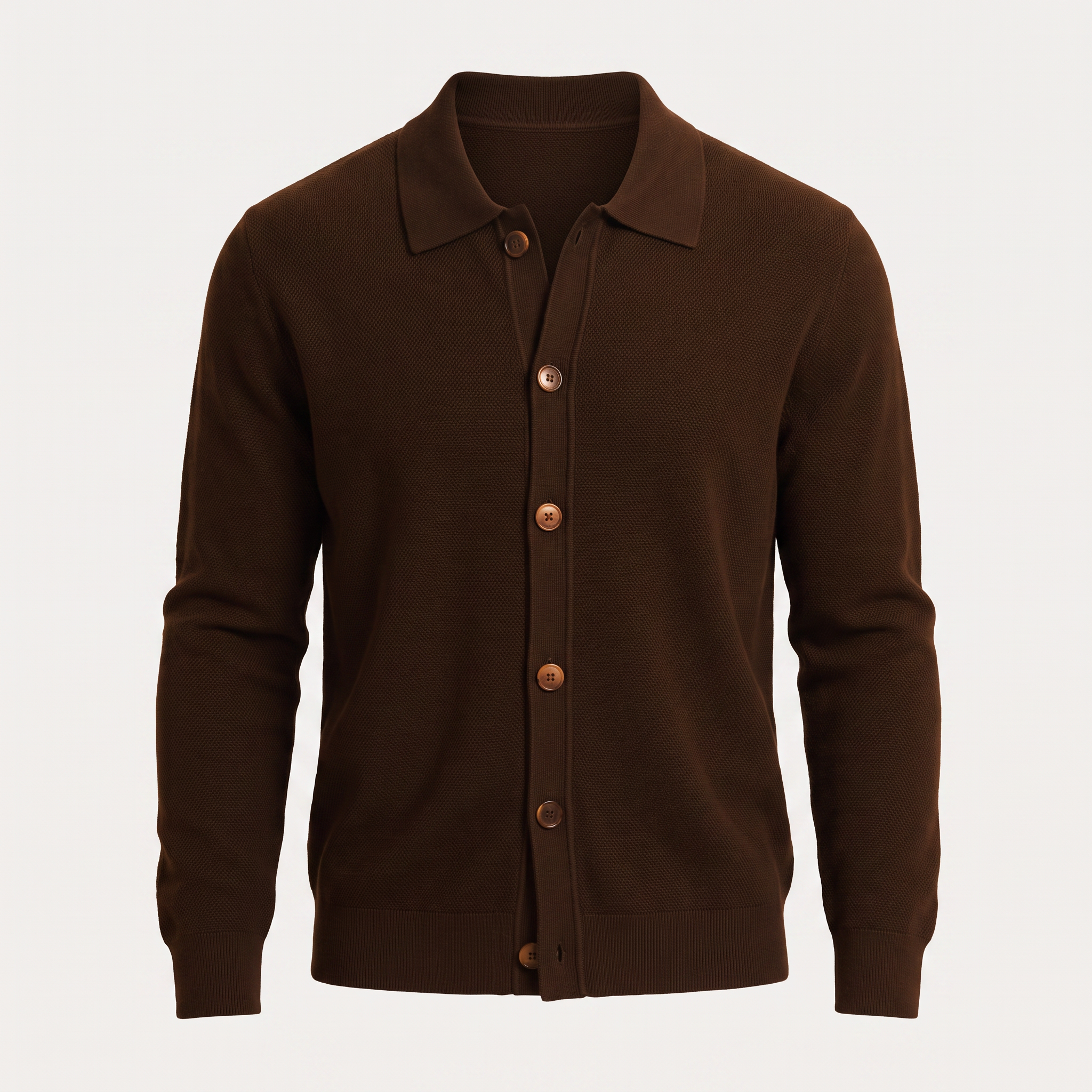 Textured Knit Chocolate Collared Cardigan