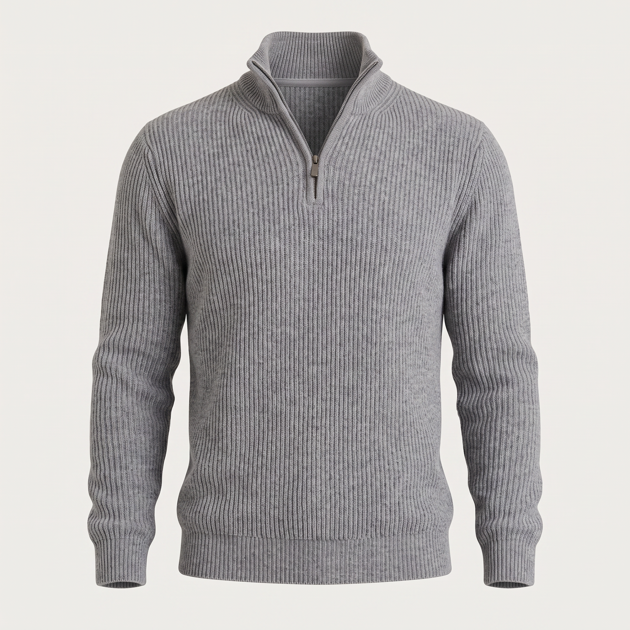 Ribbed Knit Grey Quarter Zip Sweater