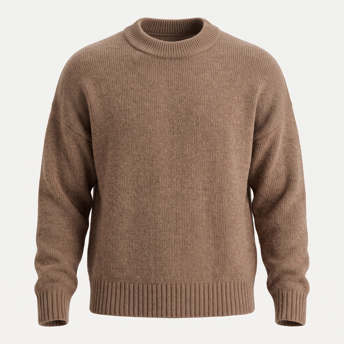 Brushed Knit Mocha Crewneck Sweater