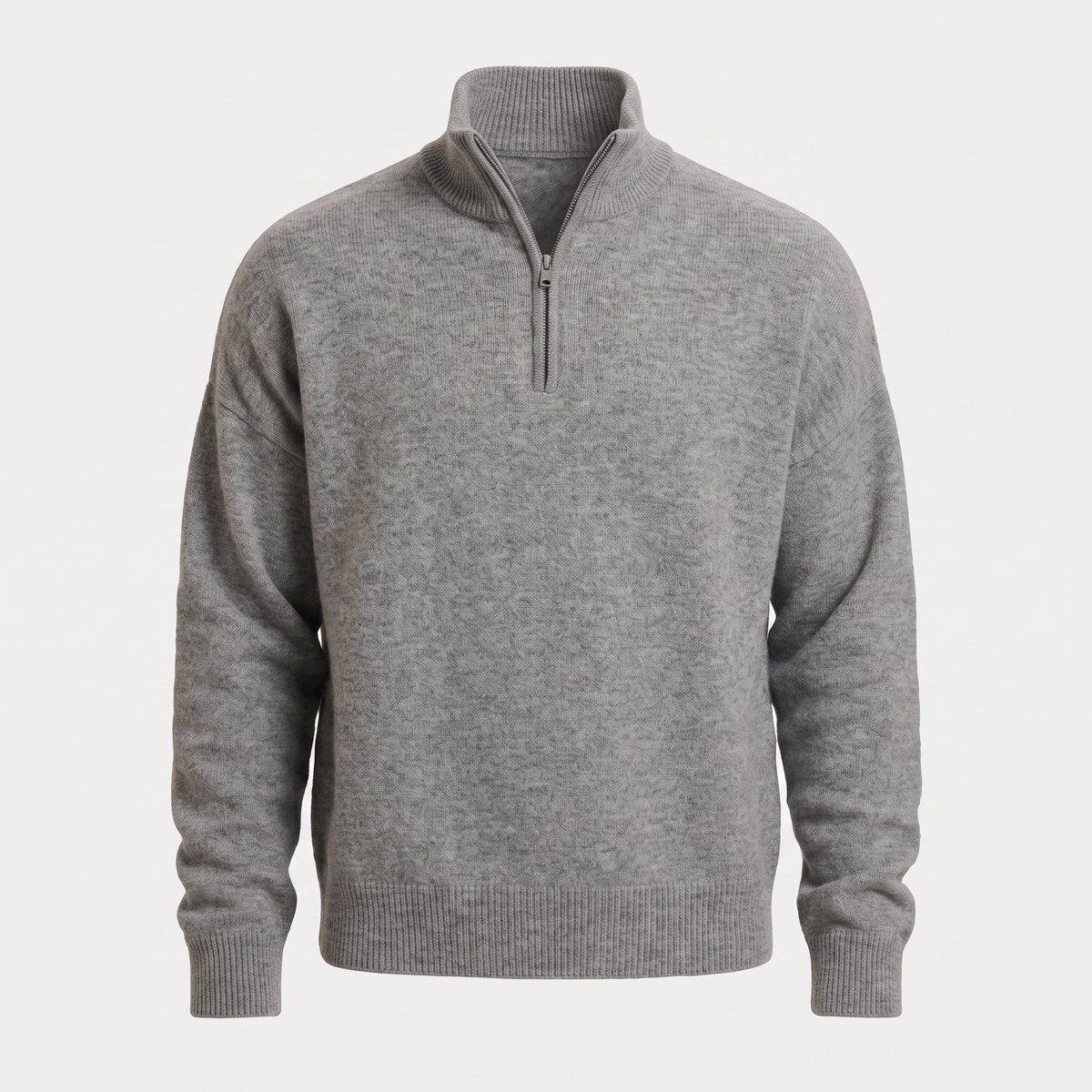 Brushed Knit Heather Grey Quarter Zip Sweater