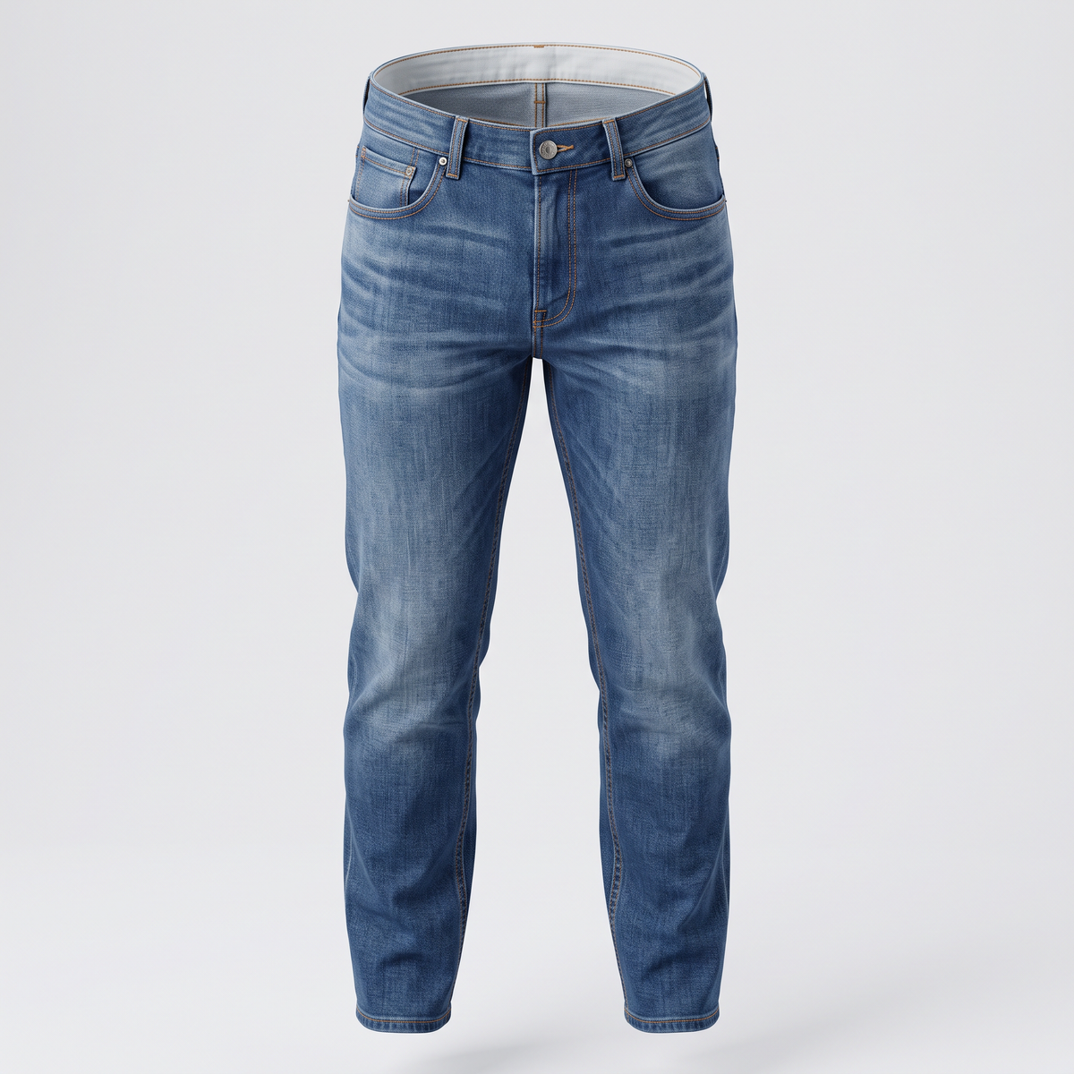 Washed Denim Mid Blue Straight Jeans