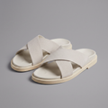 Suede Cream Crossover Slide Sandals