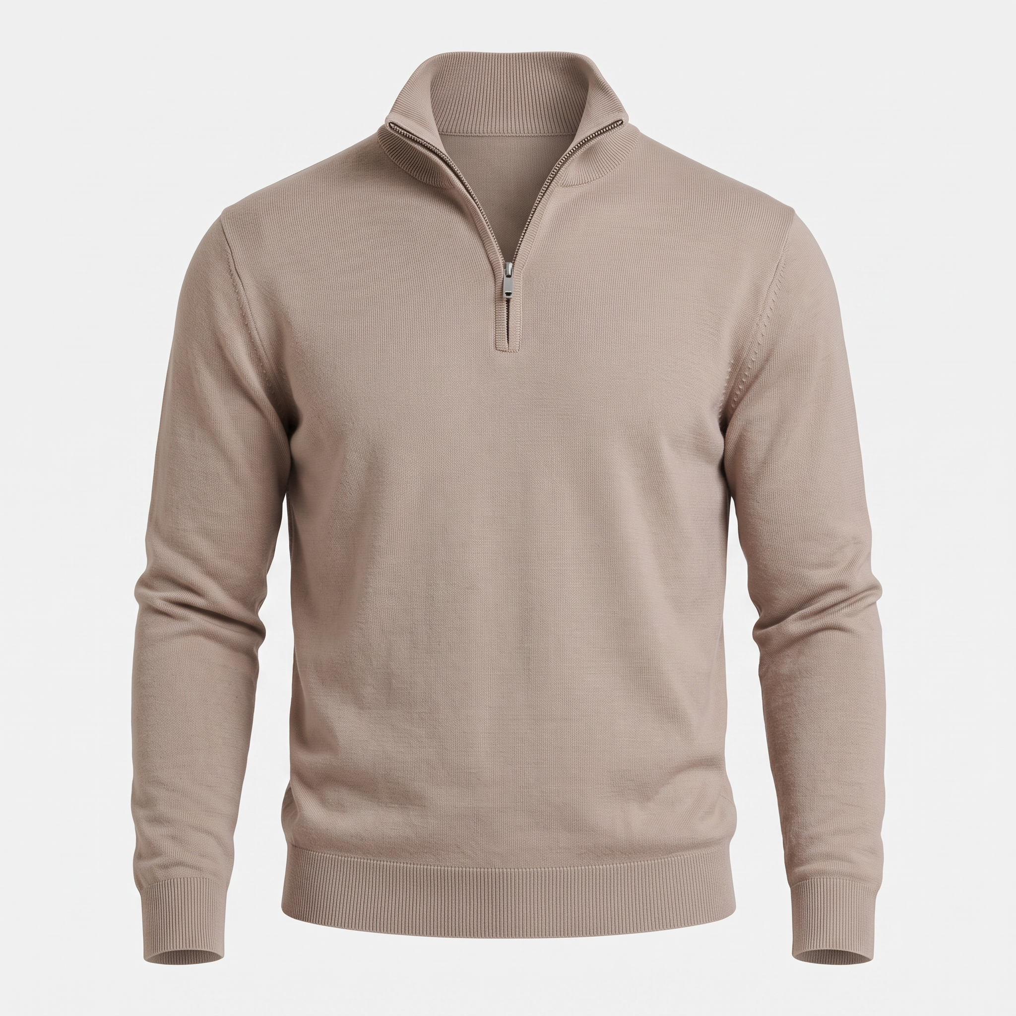 Fine Knit Taupe Quarter Zip Sweater