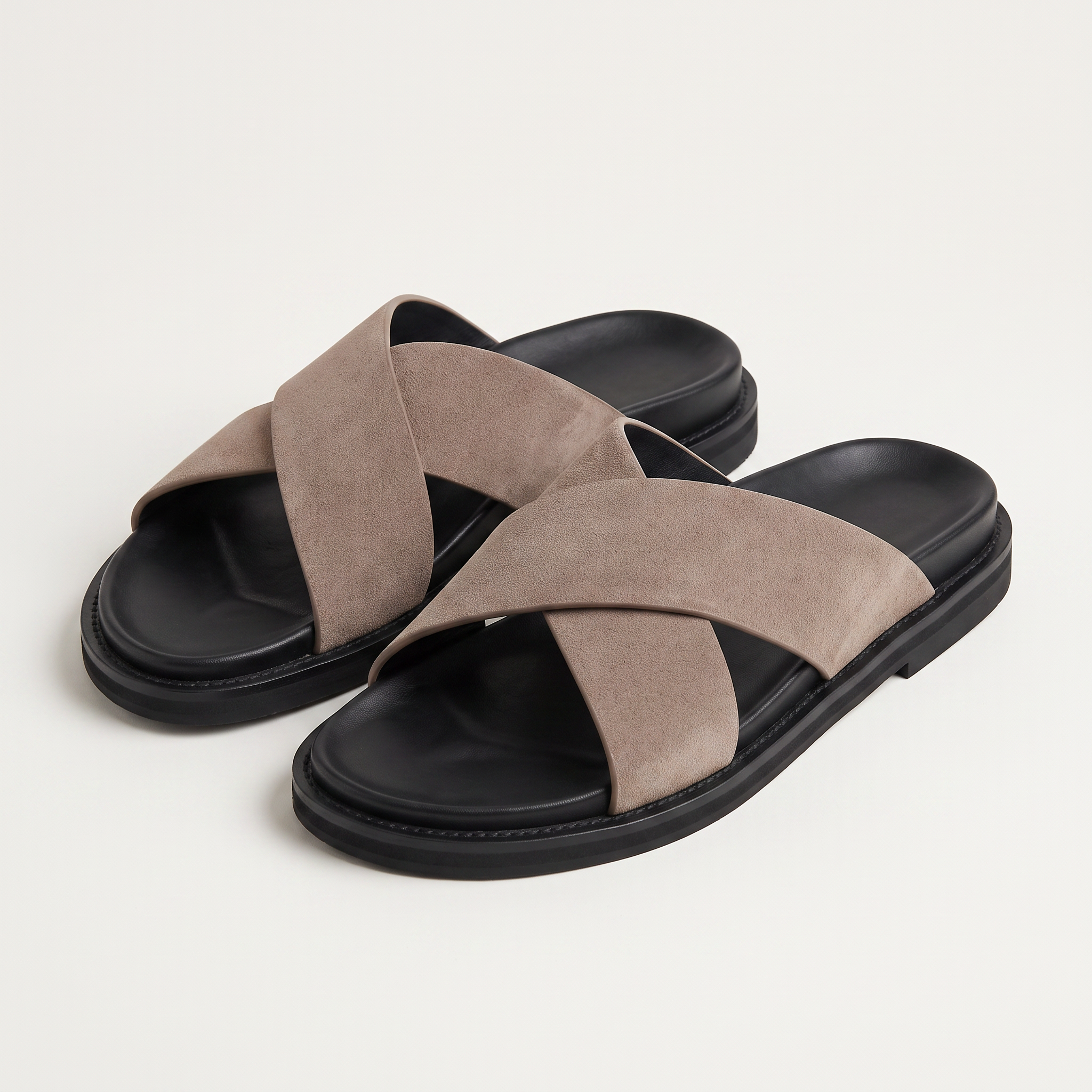 Suede Taupe Crossover Slide Sandals